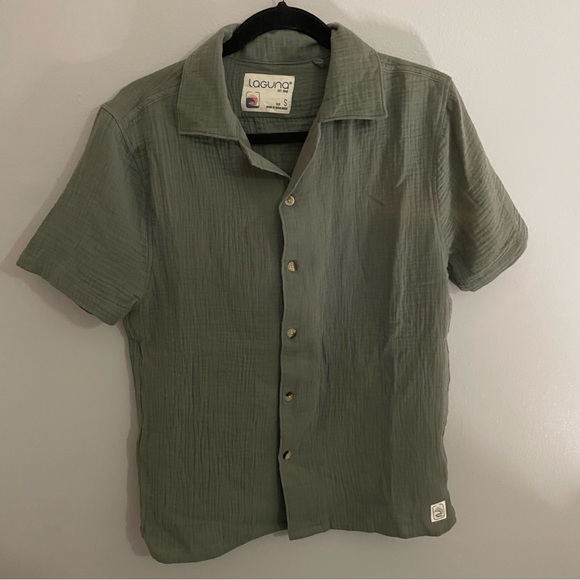 Laguna Other - Laguna Mens Button Up Army Green Short Sleeve 100% Cotton Size Small So Soft EUC